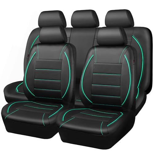 CAR PASS Universal FIT Piping Leather Car Seat Cover, for suvs,Van,Trucks,Airbag Compatible,Inside Zipper Design and Reserved Opening Holes (Full Set, Black and Mint) - color: Full Set Mint
