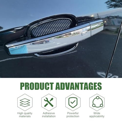 4PCS Car Door Handle Scratch Protector, 3D Fashion Carbon Fiber Auto Door Bowl Sticker, Vehicle Handle Paint Protective Film Cover Accessories, Universal for Most Vehicles (Black)
