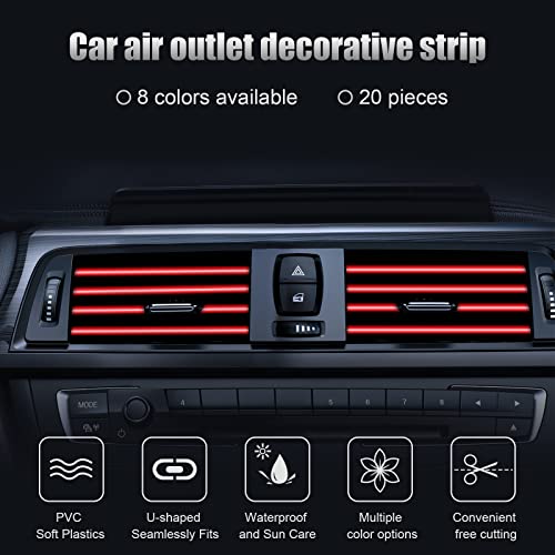 20 Pieces Universal Car Auto Air Conditioner Vent Outlet Trim Strip, Waterproof Flexible Shiny Auto Car Vent Interior Accessories for All Air Vent Outlet (20PCS - Red) - color: 20PCS - Red