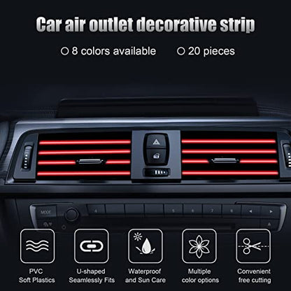 20 Pieces Universal Car Auto Air Conditioner Vent Outlet Trim Strip, Waterproof Flexible Shiny Auto Car Vent Interior Accessories for All Air Vent Outlet (20PCS - Red) - color: 20PCS - Red