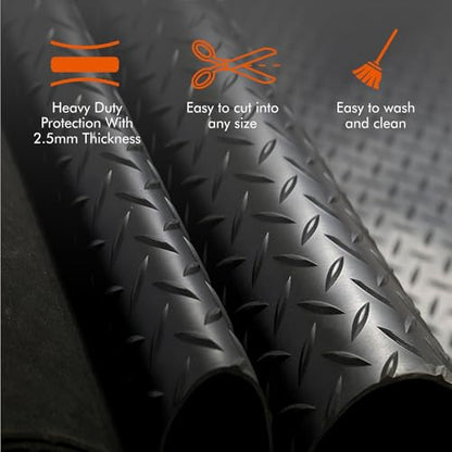Anti-Slip Rubber Diamond Floor Mat - Durable, Non-Skid, Waterproof Floor Protection for Home, Gym, Garage, and Vehicles - 2.5 mm x 4 ft x 10 ft Rolls - Black (4x10 FT) - size: 118"L x 47.2"W x 0.1"Th
