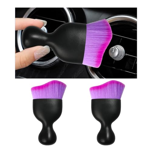 Dickno 2PCS Car Interior Dust Brush, Soft Scratch Free Auto Detailing Brushes, Universal Vehicle Interior Cleaning Tool for Automotive Dashboard, Air Vents, Leather (Double Purple) - color: Double Purple, size: 2 PCS