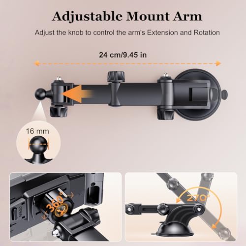 OHLPRO Tablet Holder for Car Dashboard [Suction Cup Mount] Windshield Wall Desk, Adjustable Stand for 5-13" iPad mini Air Pro Galaxy Tab S9 Phone - Heavy Duty Truck Accessories - size: 9" ABS Arm