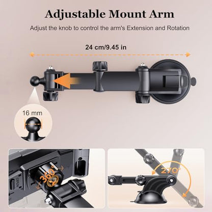 OHLPRO Tablet Holder for Car Dashboard [Suction Cup Mount] Windshield Wall Desk, Adjustable Stand for 5-13" iPad mini Air Pro Galaxy Tab S9 Phone - Heavy Duty Truck Accessories - size: 9" ABS Arm