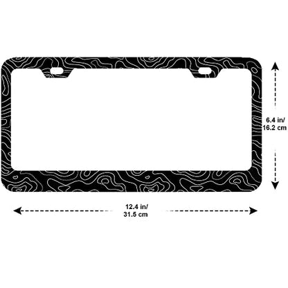 2 Pack Topographic | Topography | Map | Exploration | Discovery License Plate Frames, Stainless Steel License Plate Cover with Screw Caps Cover and Screwdriver Set - 2-Hole - color: Topographic