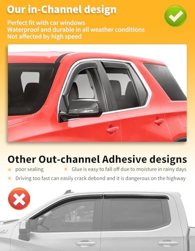 in-Channel Window Rain Guards Fit for Chevy Chevrolet Traverse 2018 2019 2020 2021 2022 2023, Extra Durable Window Visors Window Deflectors Vent Visors Vent Shades Car Accessories-4 pcs - size: Fit for 2018-2023 Chevy Traverse