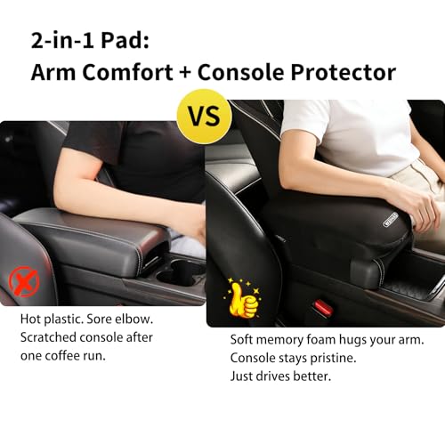 Soft Memory Foam Car Armrest Cushion Pad - Thick 12.6x7.5x2 inch, Washable Polyester Fabric Arm Rest Cover Pad, Thick Center Console Cover Cushion for Cars, Sedans, SUVs, most Vehicles (Black-1PC)