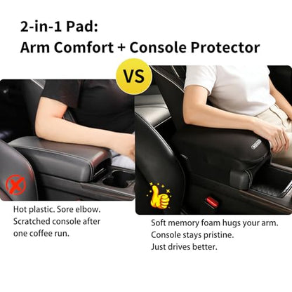 Soft Memory Foam Car Armrest Cushion Pad - Thick 12.6x7.5x2 inch, Washable Polyester Fabric Arm Rest Cover Pad, Thick Center Console Cover Cushion for Cars, Sedans, SUVs, most Vehicles (Black-1PC)