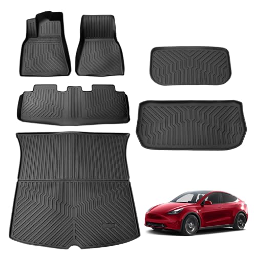 6PCS All Weather Floor Mats for 2020-2024 Tesla Model Y, 3D TPE Protection Floor Liners Cargo Liner and Cargo Trunk Mats Accessories Front Rear Cargo Mat Full Set(2020-2024 Model Y) - color: 2020-2024 Model Y