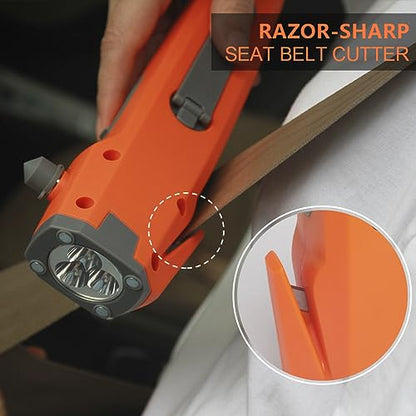 LUXON Car Emergency Escape Tool 8-in-1,Car Safety Tool:Window Breaker,Seat Belt Cutter,LED Flashlight,USB Charger,SOS Light,Hand Cranking Charge,Magnetic,Siren Alarm - color: Orange, size: 2 Count(Pack of 1)