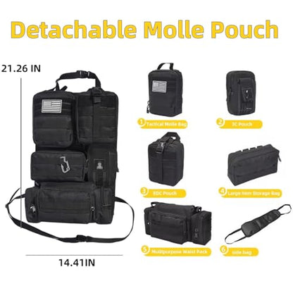 Tactical Car Seat Back Organizer,Tactical Molle Seat Back Organizer with 6 Detachable Molle Pouch,Universal Fits for Car Truck Jeep Vehicle Black - color: Black