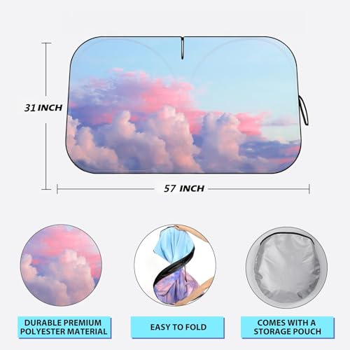 Car Windshield Sun Shade - Reflector Sunshade Offers Ultimate Protection for Car Interior, Cool Reflective Sun Blocker Fits Small Sedans, Mini SUVs - color: Pink and purple clouds