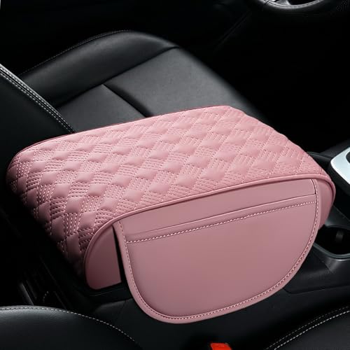 wuyaoyao Car Center Console Cover, 12.2"×8.27"×1.97" Leather Center Console Protector, Auto Armrest Pad with 2 Storage Pocket, Universal Armrest Cover Cushion for Most Cars, Trucks, SUVs (Pink) - color: Pink