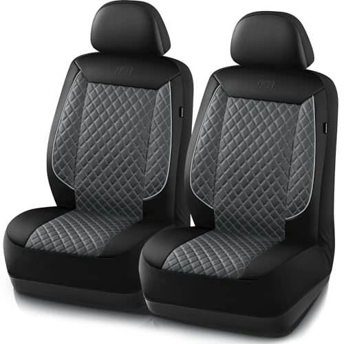 Skechers Car Seat Covers,Piping Luxury Faux Seat Covers,Waterproof Anti Slip Car Seat Protector Front Seats,Car Accessories Airbag Universal Fit for Most Cars,Vans,Trucks,SUV,Gray - color: Black and Gray, size: Front Only