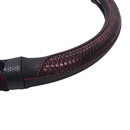 Flying Banner car Steering Wheel Cover Faux Leather Massage Universal fit 3D Honeycomb Hole Anti-Slip Sporty 15 Inches (Red with Black) - color: Red with Black