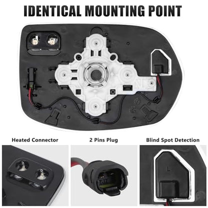 Mirror Glass Compatible with CRV 2017 2018 2019 2020 2021 2022, Left Driver Side Rear View Convex Mirror Glass with Blind Spot Detection System, Heated, Backing Plate and Mounting Bracket - size: Driver Side