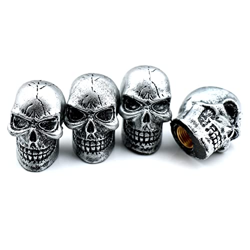 Cars Tires Valve Stem Caps Cover Dustproof Cool Skull Head Fit Most Vehicle SUV Bike Trucks Motorcycles 4 Pcs/Set（Silver） - color: silver