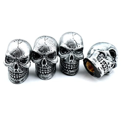 Cars Tires Valve Stem Caps Cover Dustproof Cool Skull Head Fit Most Vehicle SUV Bike Trucks Motorcycles 4 Pcs/Set（Silver） - color: silver