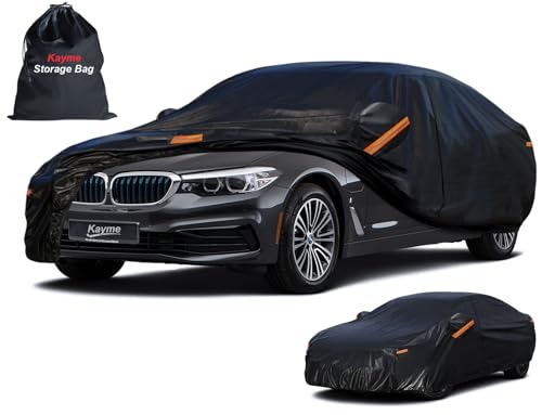 Kayme 7 Layers Heavy Duty Car Cover Waterproof All Weather, Full Exterior Cover Outdoor Snow Sun Uv Protection with Zipper for Automobiles, Universal Fit for Sedan (194-208 inch) - color: PE-Black, size: A3 Fit Sedan-Length (194" To 208")
