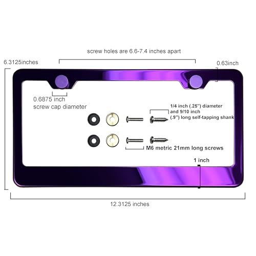T304 Stainless Steel License Plate Frame 8K Mirror Polish Finish, Rust-Resistant, Slim Design, Universal Fit, Includes Screw Caps, Washers & Stainless Steel Screws (Purple Chrome) - color: Purple Chrome