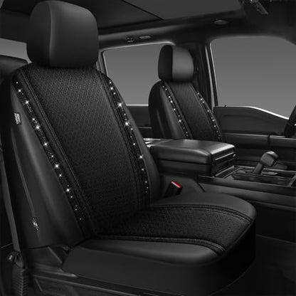 CAR PASS Memory Foam Mesh Bling Diamond Car Seat Cover 2 Front Seats Breathable Soft Sponge Universal Shining Glitter Sparkly Crystal Fit Armrest Automotive Truck SUV Cute Women Girl, Black Rhinestone - color: Black Mesh, size: Two Front Seats