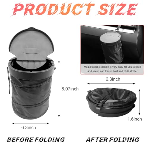 Yourkar Car Trash Can with Lid, Foldable Polyester Pop-Up Auto Trash Can, Portable Large Capacity Vehicle Trash Can with Adjustable Hooks, Universal Interior Car Accessories