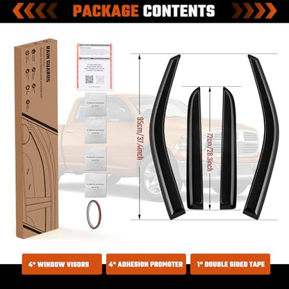 Rain Guards Fit for Dodge Ram 1500 Crew Cab 2009 2010 2011 2012 2013 2014 2015 2016 2017 2018, Tape-On Side Window Deflector Durable 2009-2018 Ram 1500 Crew Cab Rain Guard Black 4 PCS - size: Fit for Dodge Ram 1500 Crew Cab 2009-2018