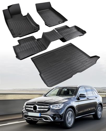 Floor Mats Cargo Liner for Mercedes Benz GLC300 2016-2022 (Not Fit GLC Coupe Series) All Weather TPE Mats for GLC300/GLC350e/GLC43 AMG/GLC63 AMG 2016 2017 2018 2019 2020 2021 2022 Accessories
