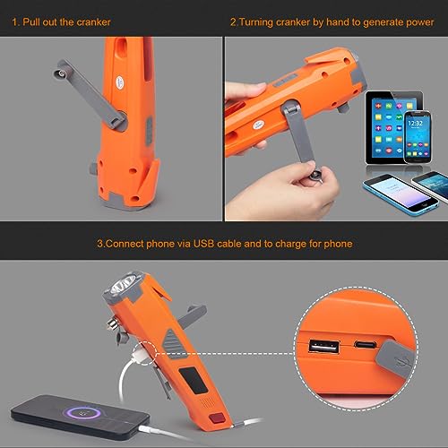 LUXON Car Emergency Escape Tool 8-in-1,Car Safety Tool:Window Breaker,Seat Belt Cutter,LED Flashlight,USB Charger,SOS Light,Hand Cranking Charge,Magnetic,Siren Alarm - color: Orange, size: 2 Count(Pack of 1)