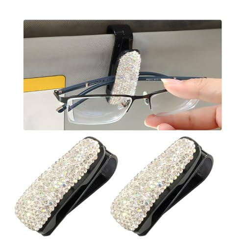 Wevdn 2 PCS Car Sun Visor Glasses Holder, Fashion Bling Car Eyeglasses Sunglasses Hanger for Women Girls, Glasses Holder Clip Hanger Mount with Ticket Card Clip, Car Accessories (AB Colorful) - color: AB Colorful