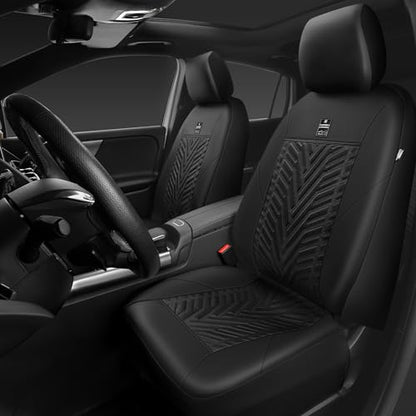 CAR PASS Faux Leather Car Seat Covers, 3D Tyre Embossed Waterproof Universal Fit 5 Seat Covers for SUV, Automotive Truck, Scratch Proof, Airbag Compatible (Deluxe Full Set, All Black) - color: All Black