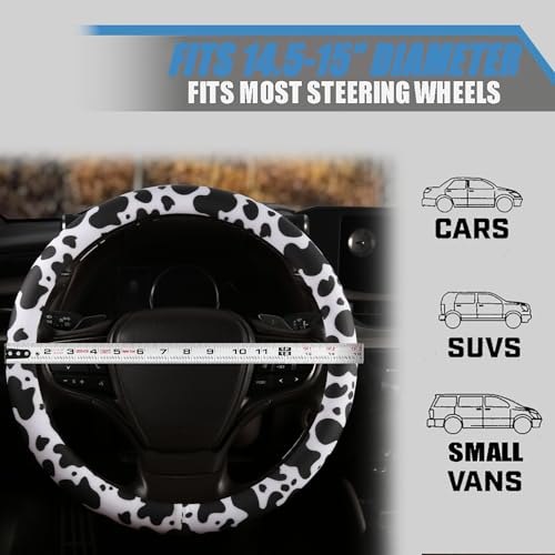 Cow Print Steering Wheel Cover with Silicone Inner Ring, Non-Toxic, Odorless Silicone Leather with Non-Fading Cow Pattern for Men Women, Universal 14.5 to 15 Inch (Cow Print) - style: Cow Print