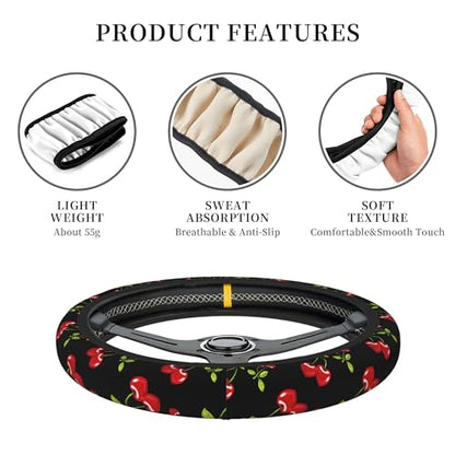 Cherry Hearts Red Steering Wheel Cover Cherry Hearts Red Steering Wheel Cover Car Women Breathable Universal for 14-15 Inch Anti-Slip 2 Pieces Car Coasters for Men Women - color: Cherry Hearts