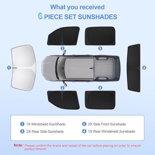6pcs Car Window Shades for Dodge RAM 1500 Crew Cab 2019-2026 Accessories,Windshield Side Rear Full Sunshade,Sun Visor UV Blocking, Privacy Protection and Blackout for Camping Outdoor - size: for Dodge RAM 1500 2019-2025