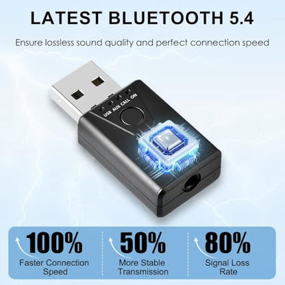 Bluetooth V5.4 Car Adapter, Bluetooth USB Receiver, Wireless Audio Receiver with 3.5mm Audio Jack Built-in Mic Support Handsfree Calling and Music Streaming for Home Stereo, Car Speaker