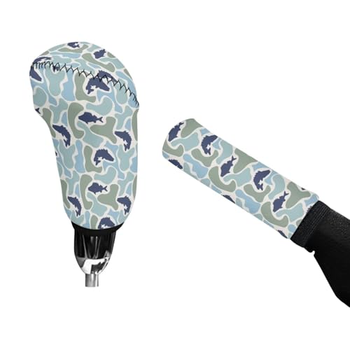 Handbrake and Gear Shift Knob Cover 2 Piece Automobile Hand Brake Cover Car Interior Accessories - color: Fish Camo Blue