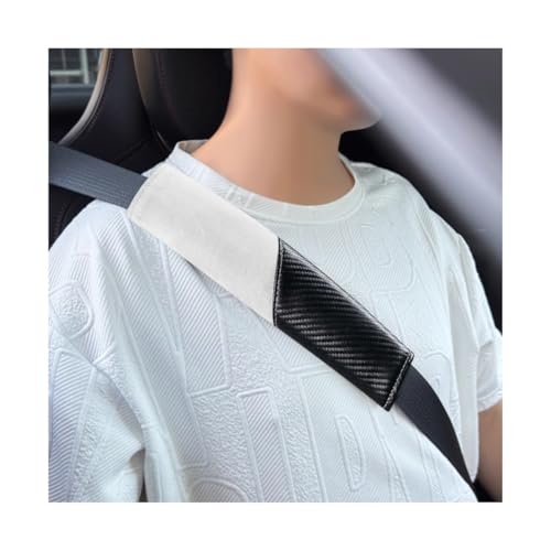 2PCS Car Seat Belt Cover, Soft Carbon Fiber Suede Breathable Vehicle Seat Strap Shoulder Cushion, Comfortable Automotive Interior Seatbelt Mat Pad, Universal for SUV Van RV (Black/White) - color: Black/White