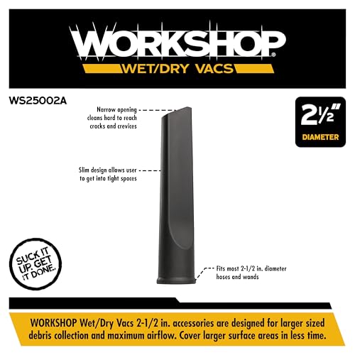 WORKSHOP Wet/Dry Vacs Shop Vacuum Accessories WS25002A Crevice Tool Attachment for Wet Dry Vacuum Cleaners, Fits 2-1/2-inch Extension Wands and Hoses - size: 2-1/2"