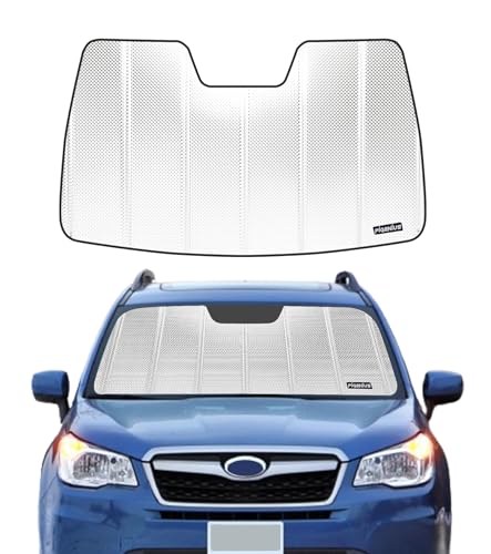 Pigenius Windshield Sun Shade for Subaru Forester 2014-2018 Without Eyesight Driver Assist. Reflective Aluminum Film Front Window Sunshade - BLAZBLOCK - color: Shiny Silver (Classic), size: 2014-2018 without EyeSight Driver Assist
