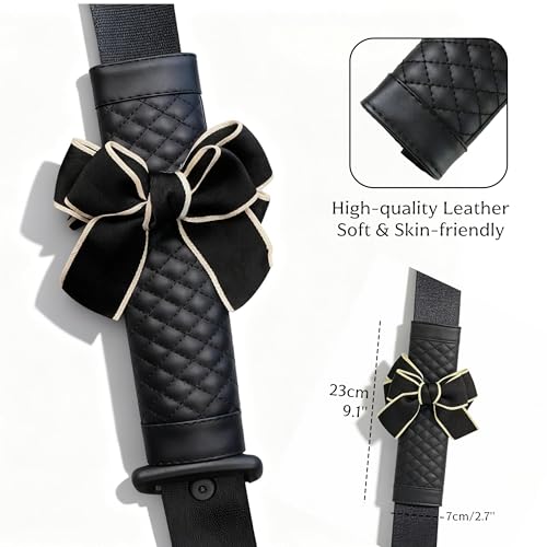 Cute Bow Leather Car Seat Belt Cover Pads,2 Pcs & 4 Pcs Seat Belt Cover for Shoulder, Seatbelt Cushion, Car Seat Strap Pads, Seatbelt Covers for Women (Black,2) - color: Black