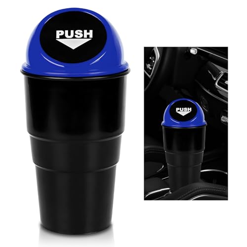Cup Holder Trash Can for Car, Leakproof Vehicle Back Seat Garbage Can Mini Portable Trash Bin with Lid, Universal Smellproof Cup Holder Garbage Bin for Cars Trucks SUVs (Blue) - color: Blue