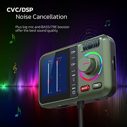 Nulaxy Bluetooth FM Transmitter for Car, Wireless Car Bluetooth Adapter with Big Color Screen, Support QC3.0 Fast Charging, Hands-Free Call, MP3 Music Player BASS&TRE Booster, TF Card AUX-KM28 Green - color: Green