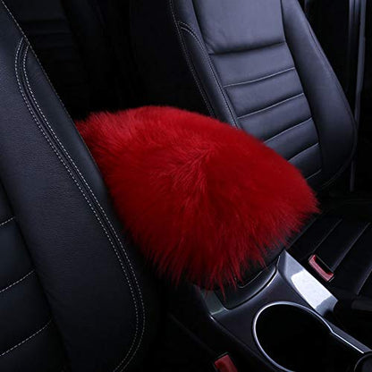 Auto Center Console Cover, Console Cover Armrest Pads, Warm Winter Sheepskin Wool Car Armrest Seat Box Pad Cushion Protector Universal Fit (Bright Red) - color: Bright Red