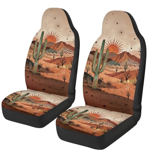 Desert Cactus Car Front Seat Covers Arizona State Car Seat Covers Full Set of 2 Stretch Polyester Fabric Cover Automotive Interior Seats Covers for Most Cars SUV Sedans - color: Desert Cactus