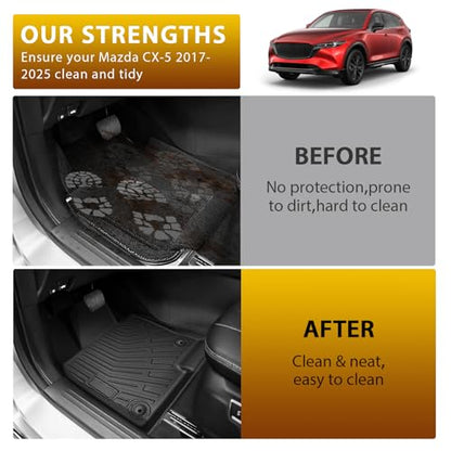 Powerty Floor Mats for Mazda CX-5 2017-2025, All Weather TPE Custom Cargo Liner Seat Back Covers Protectors Replacement for Mazda CX-5 Accessories (Floor Mats+Backrest Mat+Trunk Mat) - size: 9)mazda Cx-5｜17-25｜full Set