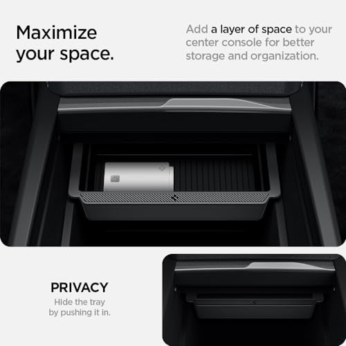 Spigen Center Console Organizer for Tesla Model Y Juniper (Only Premium & Performance 2026) and Model 3 Highland (Standard, Premium & Performance 2024/25/26) with Smooth Slide Technology - [Sliding] - size: Center Console Organizer