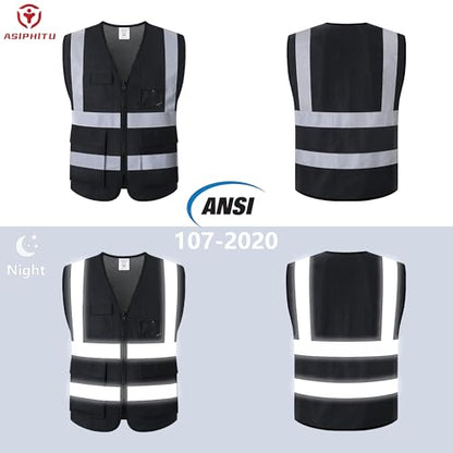 Reflective Safety Vest for Men Women Construction Vest Meet ANSI/ISEA Standard - color: Ap1-black, size: 4X-Large