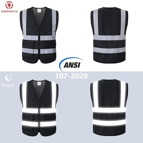 Reflective Safety Vest for Men Women Construction Vest Meet ANSI/ISEA Standard - color: Ap1-black, size: X-Large