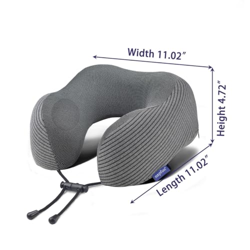 napfun Neck Pillow for Travel with Travel Pouch, Sleep Mask & Earplugs, Memory Foam Airplane Pillow for Headrest Sleep with Eyeshades, Plane Essentials with Eye Blindfold, Dark Gray Striped Kit - color: Dark Gray Striped Kit