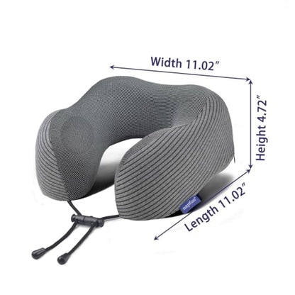 napfun Neck Pillow for Travel with Travel Pouch, Sleep Mask & Earplugs, Memory Foam Airplane Pillow for Headrest Sleep with Eyeshades, Plane Essentials with Eye Blindfold, Dark Gray Striped Kit - color: Dark Gray Striped Kit